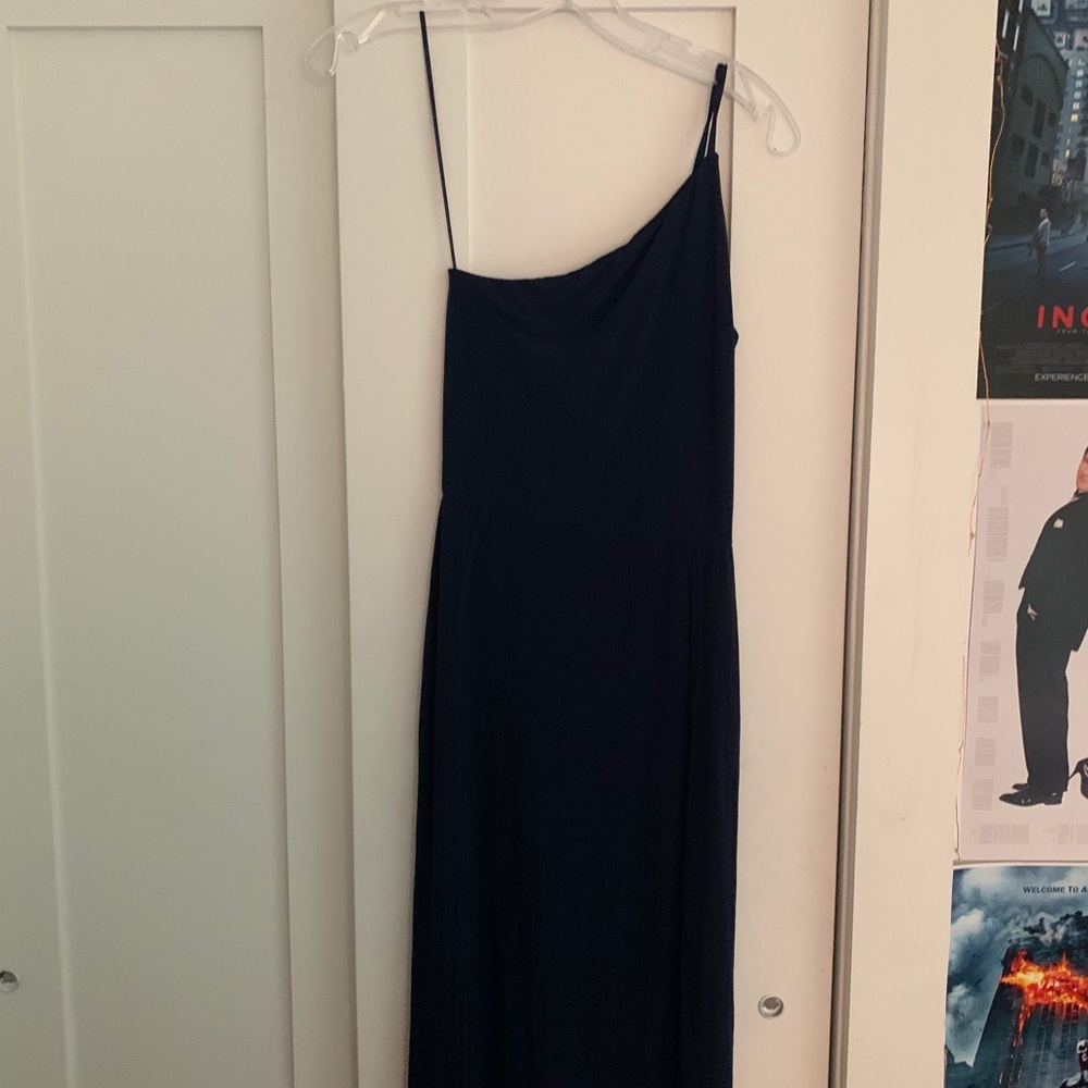 One Strap Navy Blue Maxi Dress with Slit
